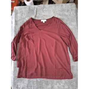 MICHAEL Michael Kors Brandy Red Layered V-Neck Blouse Shirt 3/4 Sleeve Sz 1X